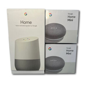 Google Home Smart Assistant And 2 Google Home Mini Speakers NWB- White Slate